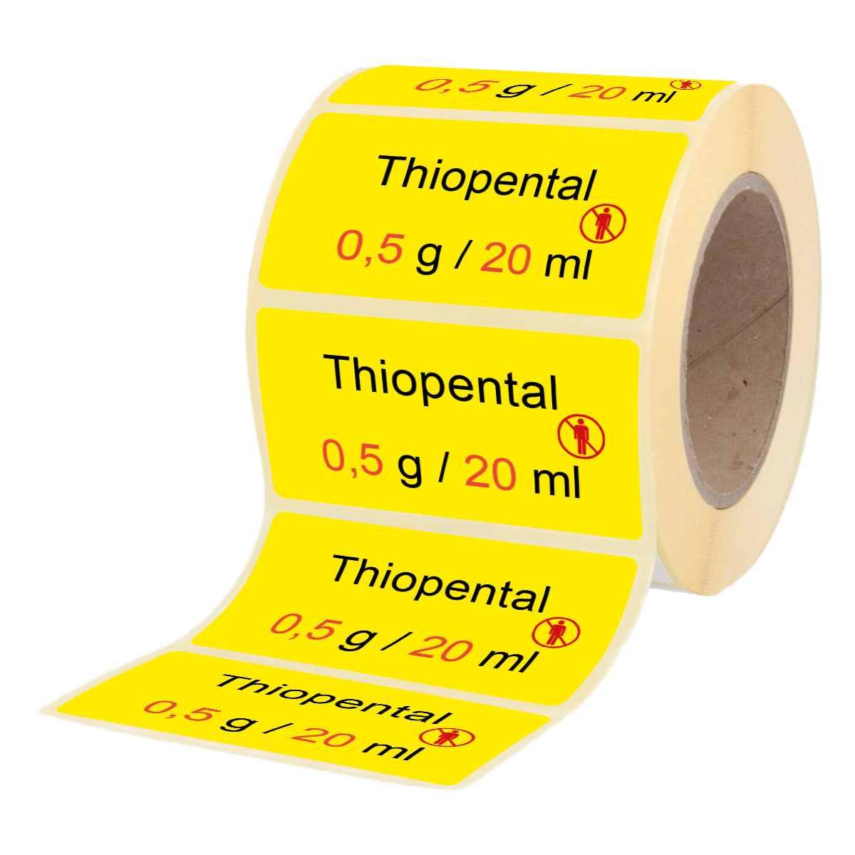 Übungsmedikamente® Thiopental 0,5 g / 20 ml - Etiketten für Stechampullen 100 Etiketten