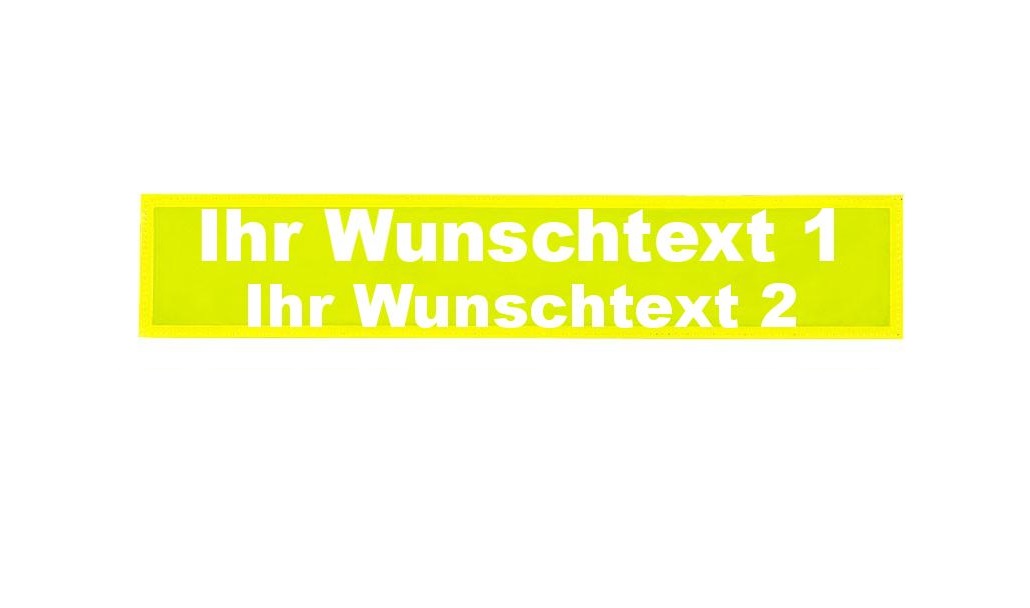 MEIERmed® Reflexschild mit Klett und Wunschtext | glänzend | Maße: 38 x 8 cm | Farbe: Leuchtgelb