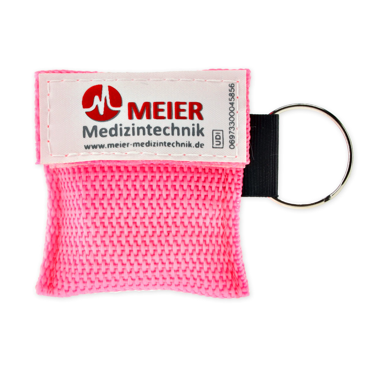 nextRESCUE® AirAid Shield Beatmungstuch mit Schlüsselanhänger | Farbe: Pink | mit Logo: "Meier Medizintechnik"
